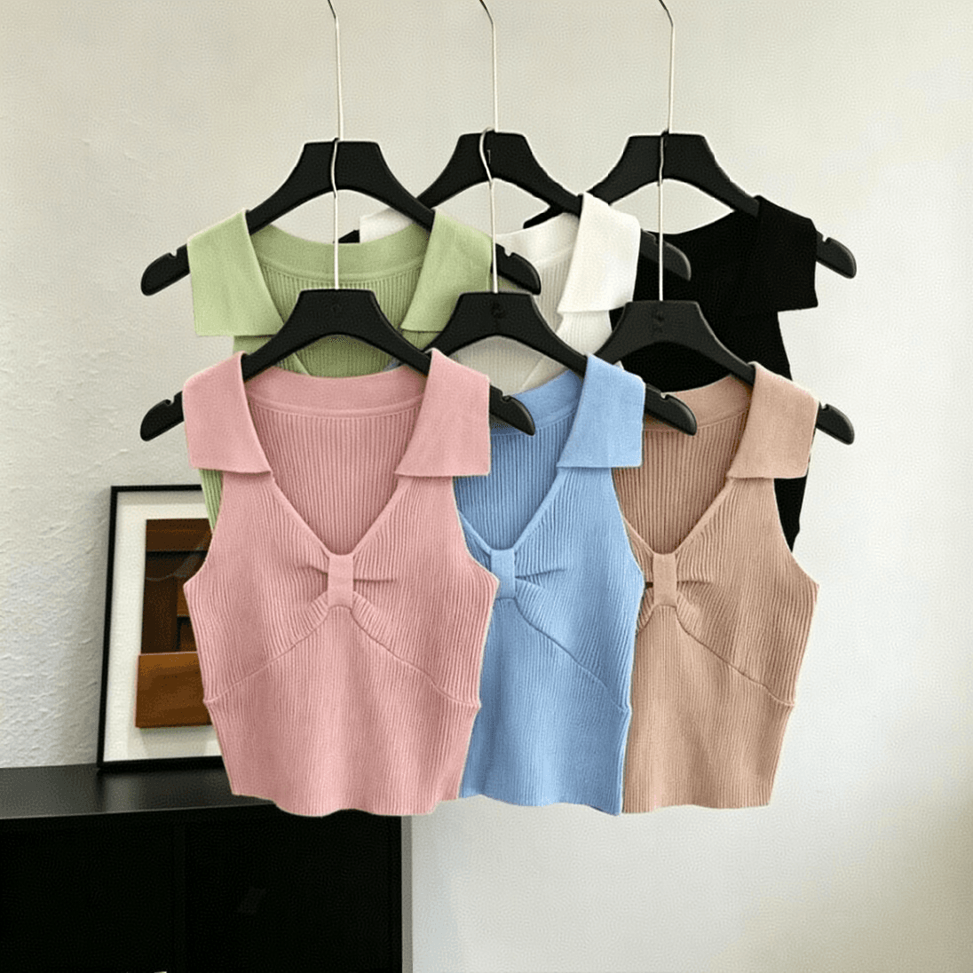 순수한 욕망 바람 캐미솔 여름 새로운 품격 POLO 칼라 쇼트 스타일 민소매 니트 스웨터 핫걸 아름다움 뒤쪽에 의류 상세 이미지 8