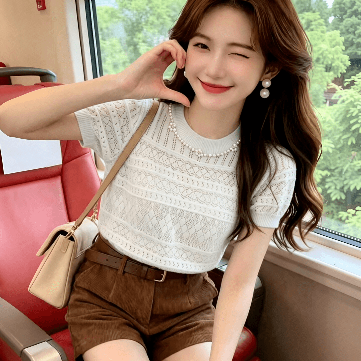 Chic 홀로우 아웃 디자인 센스 라운드 넥 비즈 박기 루즈핏 반팔 티셔츠 2026 여름 새로운 아름다운 싱글 착용 니트 상세 이미지 5