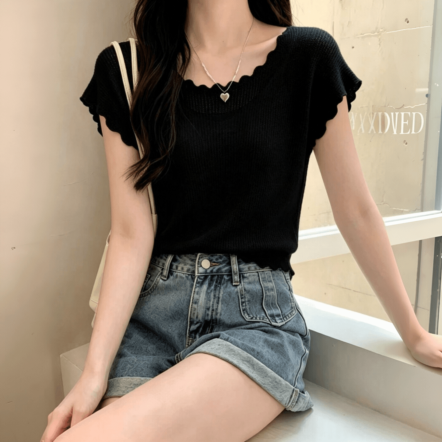 한 부서 프릴 라운드 넥 질감 센스 반팔 티셔츠 여성 여름 얇은 스타일 통기성 루즈핏 외국 가스 캐주얼 여성 셔츠 이미지 2