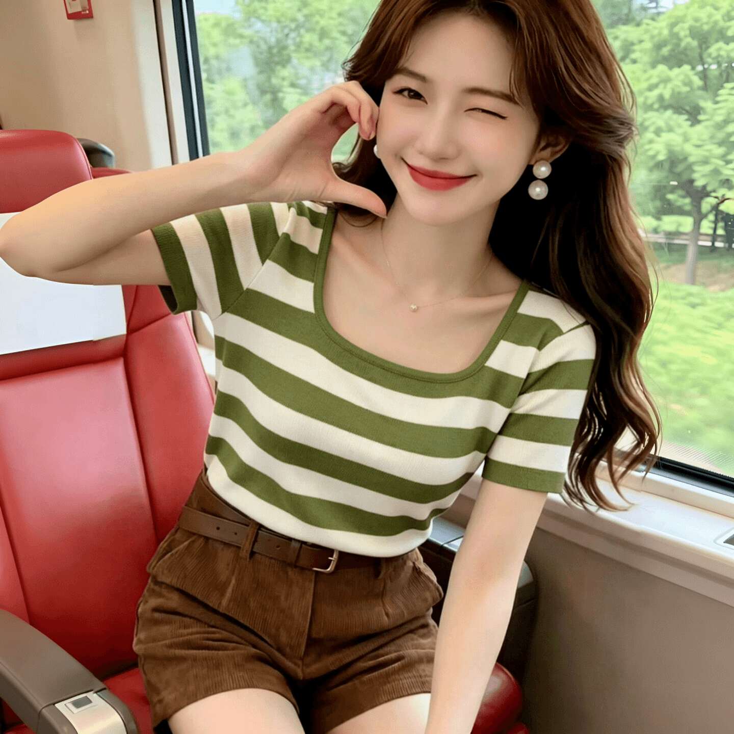 경량 차가운 센스 핫걸 긍정적 인 어깨 u 칼라 스트라이프 반팔 티셔츠 여성 여름 몸매 가꾸기 슬림해 보이는 낮은 네크라인 순수한 욕망 작은 맨위 이미지 3
