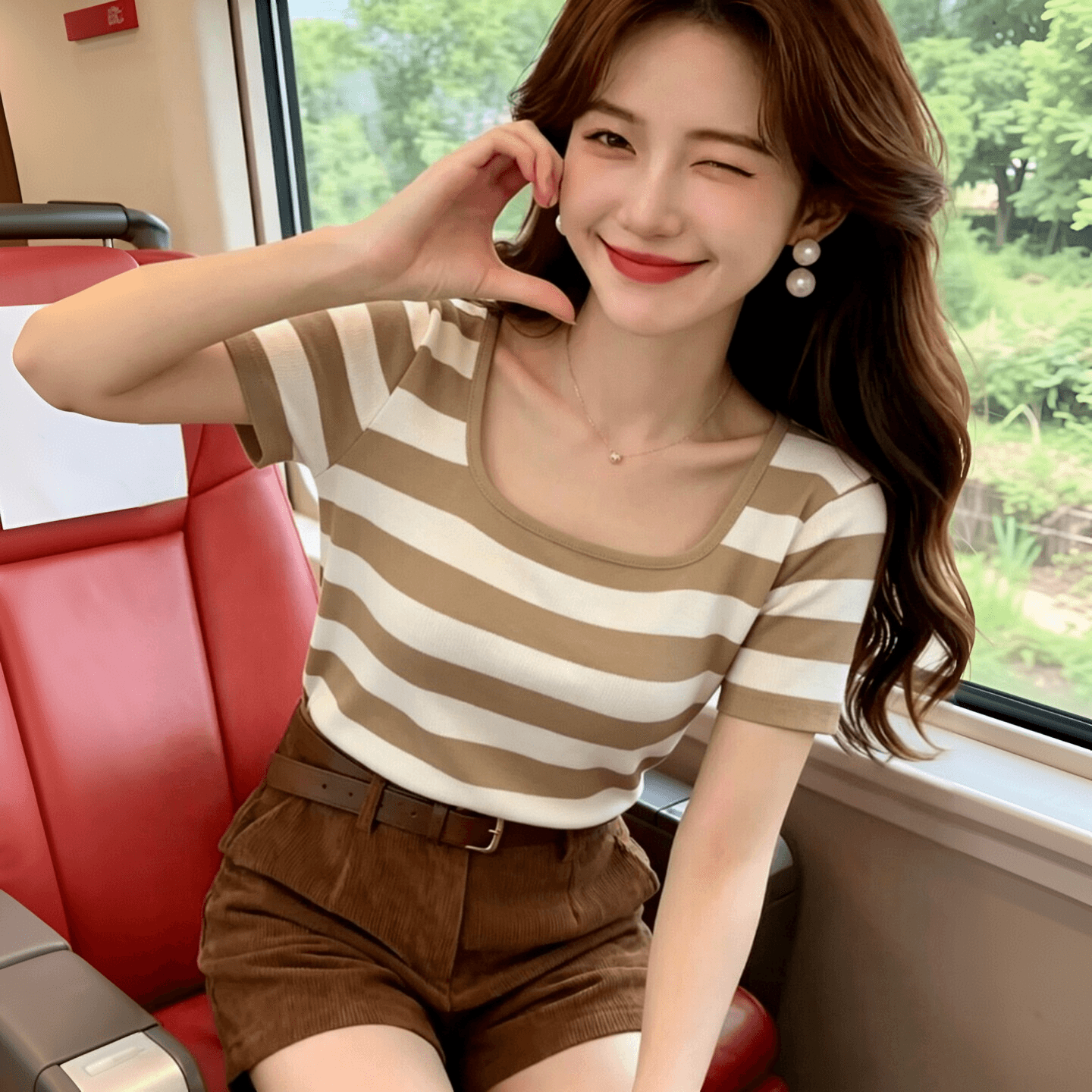 경량 차가운 센스 핫걸 긍정적 인 어깨 u 칼라 스트라이프 반팔 티셔츠 여성 여름 몸매 가꾸기 슬림해 보이는 낮은 네크라인 순수한 욕망 작은 맨위 상세 이미지 5