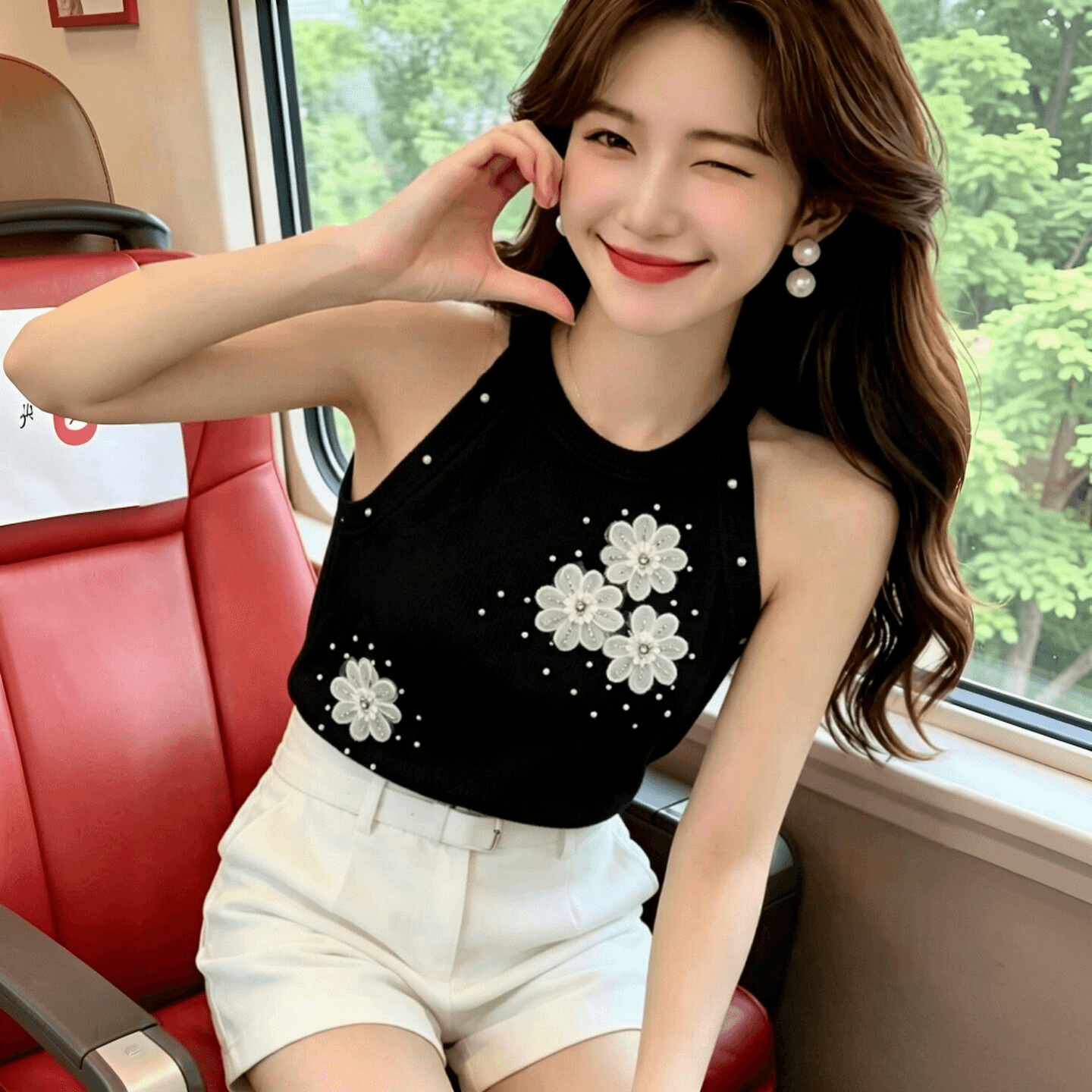 프랑스식 무거운 작업 비즈 박기 다이아몬드 세팅 3 차원 꽃 라운드 넥 민소매 니트 조끼 여성 2026 몸매 가꾸기 슬림해 보이는 쇼트 스타일 켜기 이미지 2