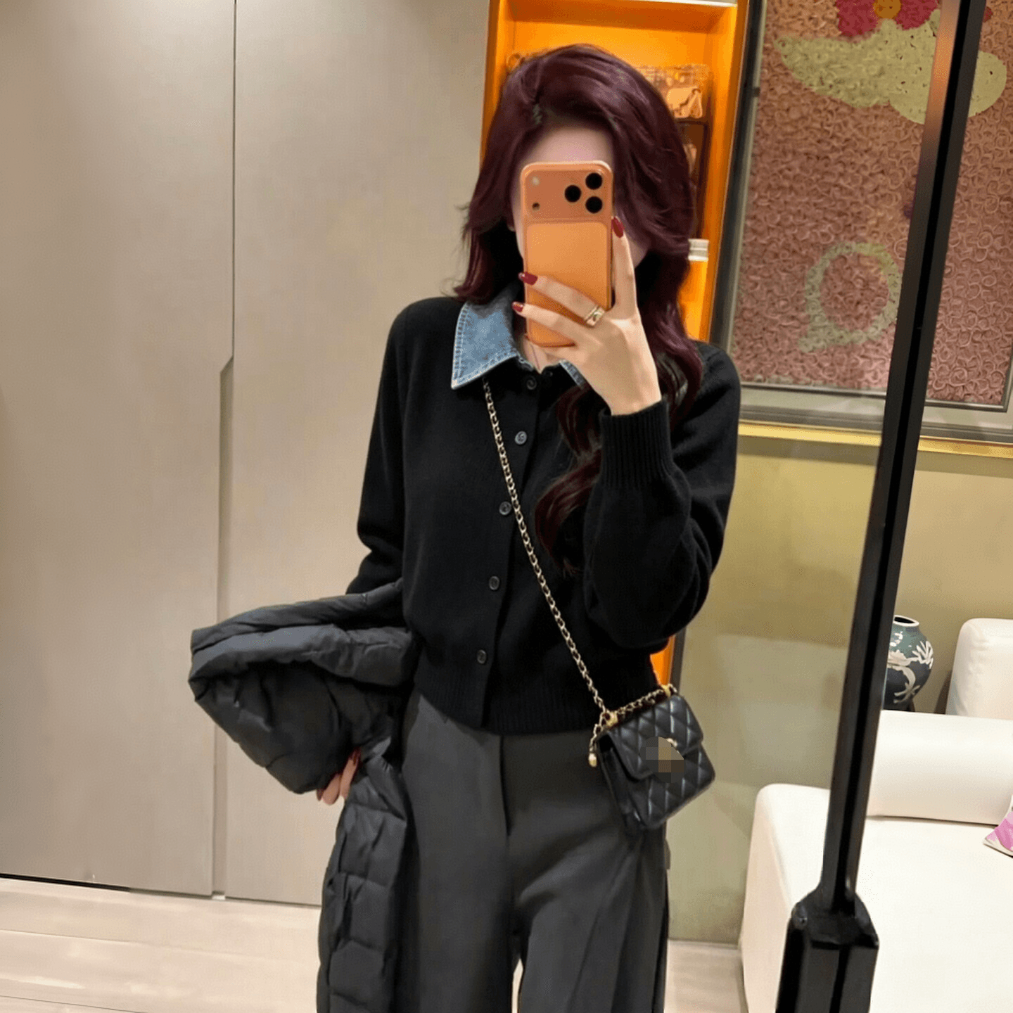 페이크 레이어드 데님 패치워크 니트 오픈 가디건 여성 가을 겨울 새로운 캐주얼 바람 인사이드 가져 가라. 기본 셔츠 스웨터 코트 맨위