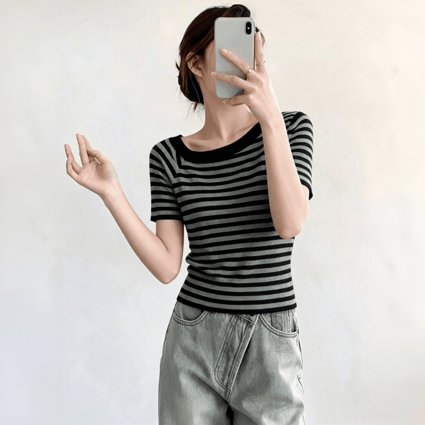 실사 순수한 욕망 바람 비스듬한 어깨 스트라이프 반팔 티셔츠 여성 여름 새로운 몸매 가꾸기 슬림해 보이는 Chic 작은 대중 오프숄더 인사이드 가져 가라. 상세 이미지 7
