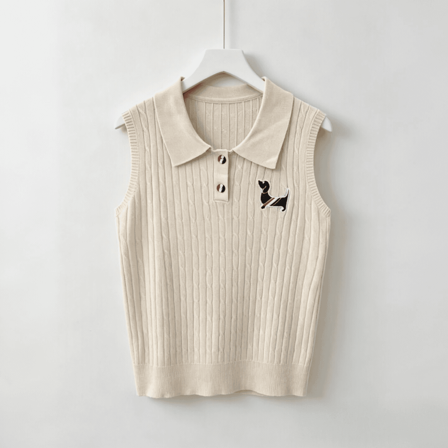 한 부서 강아지 자수 폴로 칼라 민소매 니트 조끼 여성 2026 여름 새로운 작은 키 품격 외출용 맨위 상세 이미지 7