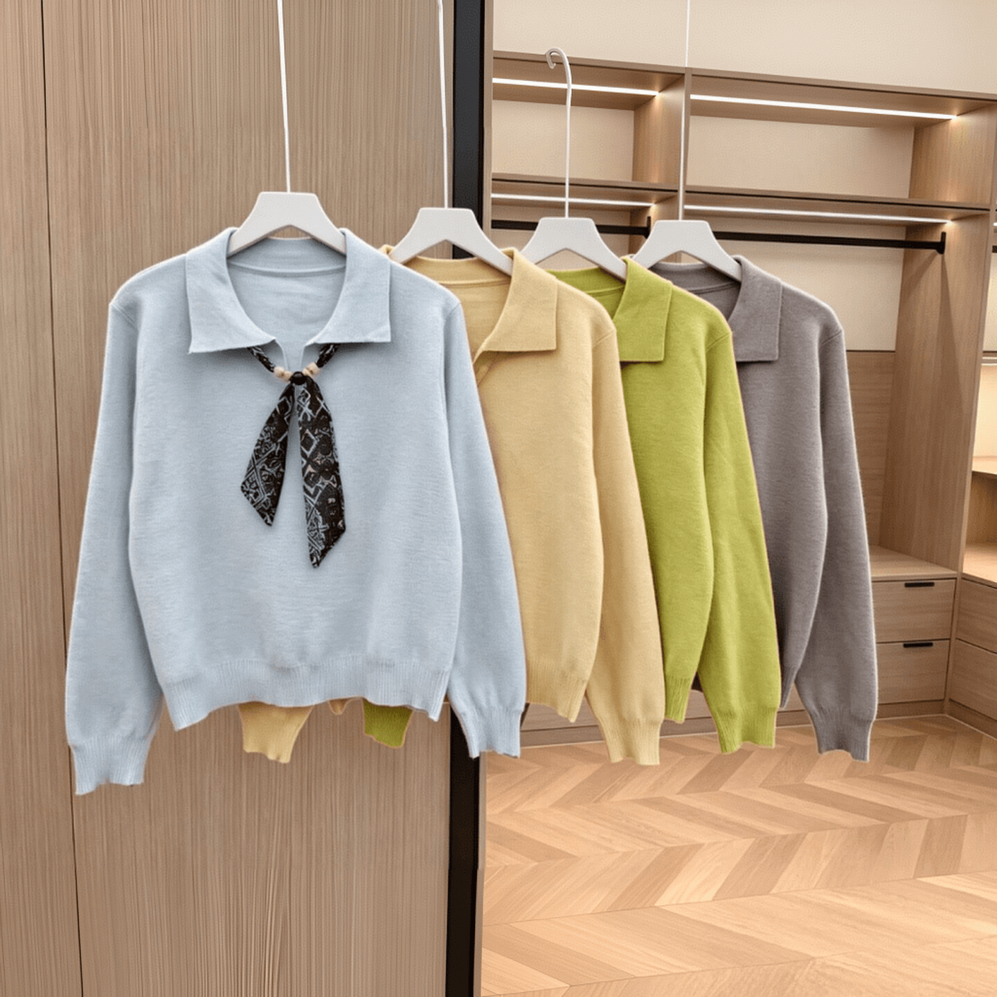 가을 겨울 polo 폴로 칼라 경기 비즈 스카프 긴팔 스웨터 루즈핏 풀오버 캐주얼 맨위 니트 스웨터 여성 외출용 이미지 3