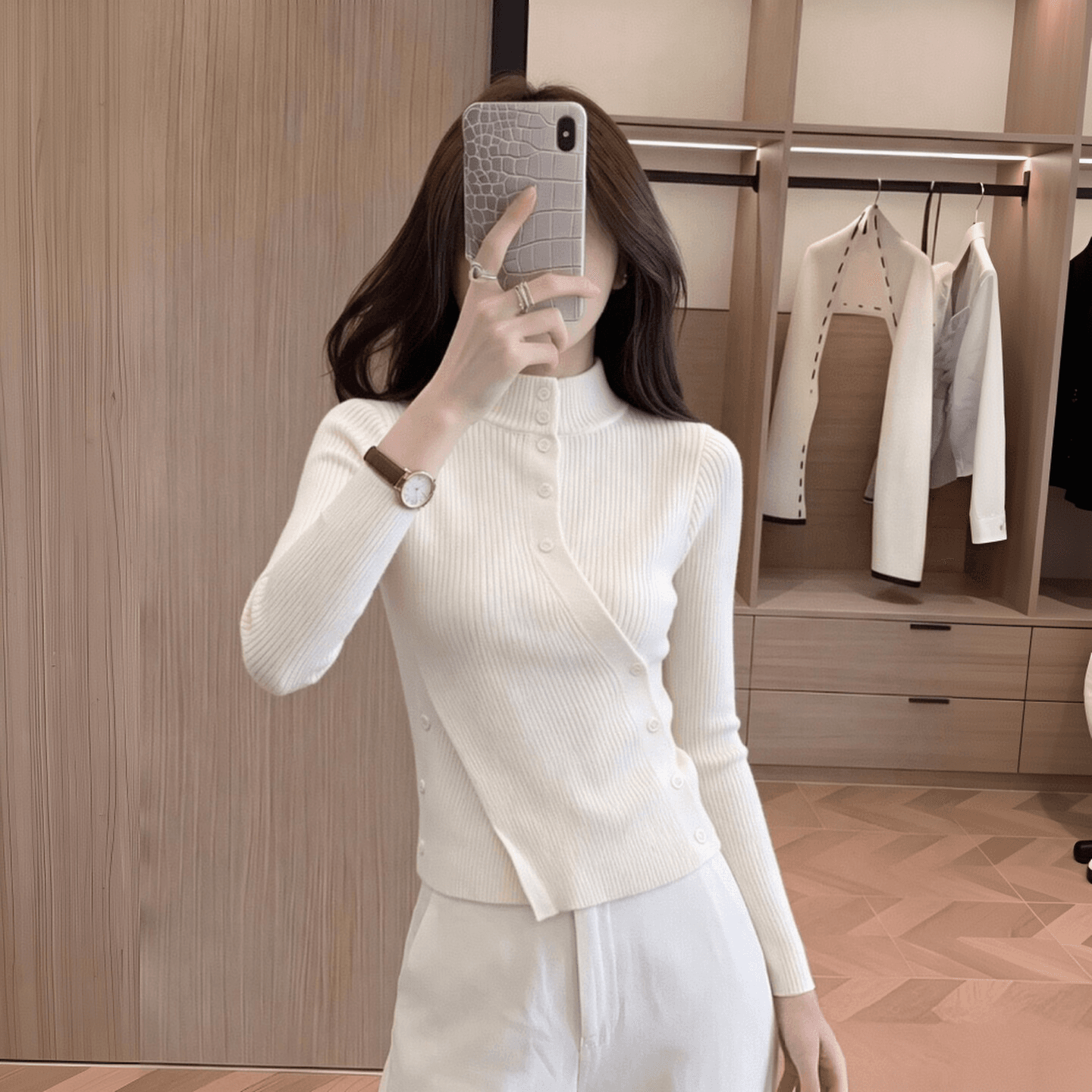 한 부서 허리 수축 작은 대중 디자인 반하이넥 만나는 니트 스웨터 패션 착용 가져 가라. 긴팔 제인 부서 여성 가을 겨울 스웨터 상세 이미지 7