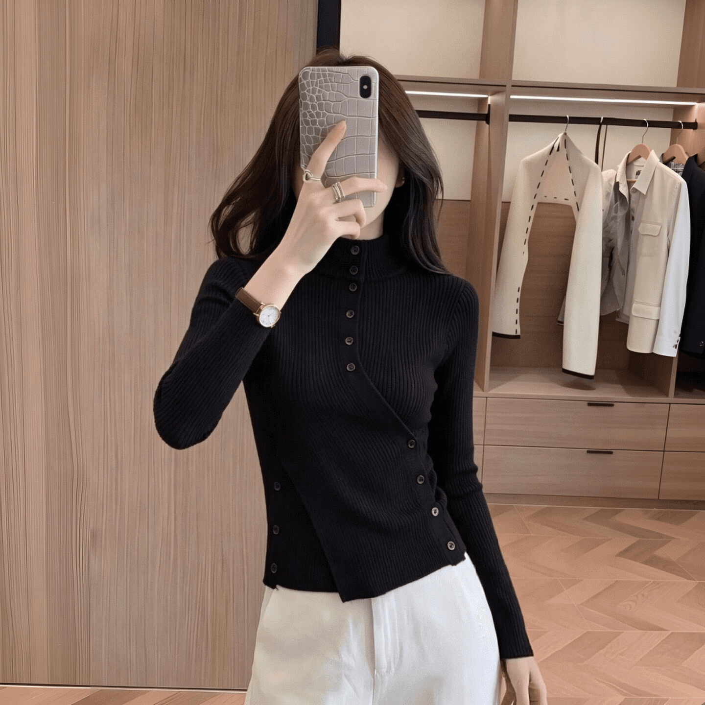 한 부서 허리 수축 작은 대중 디자인 반하이넥 만나는 니트 스웨터 패션 착용 가져 가라. 긴팔 제인 부서 여성 가을 겨울 스웨터 상세 이미지 8