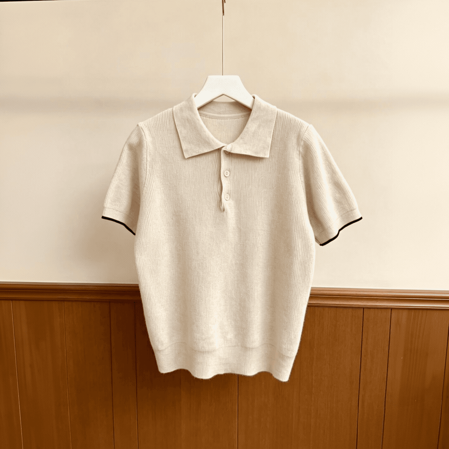 레트로 출퇴근 바람 폴로 칼라 반팔 티셔츠 여성 여름 루즈핏 니트 디자인 센스 우유 살구 색상 POLO 셔츠 맨위 서비스 이미지 4