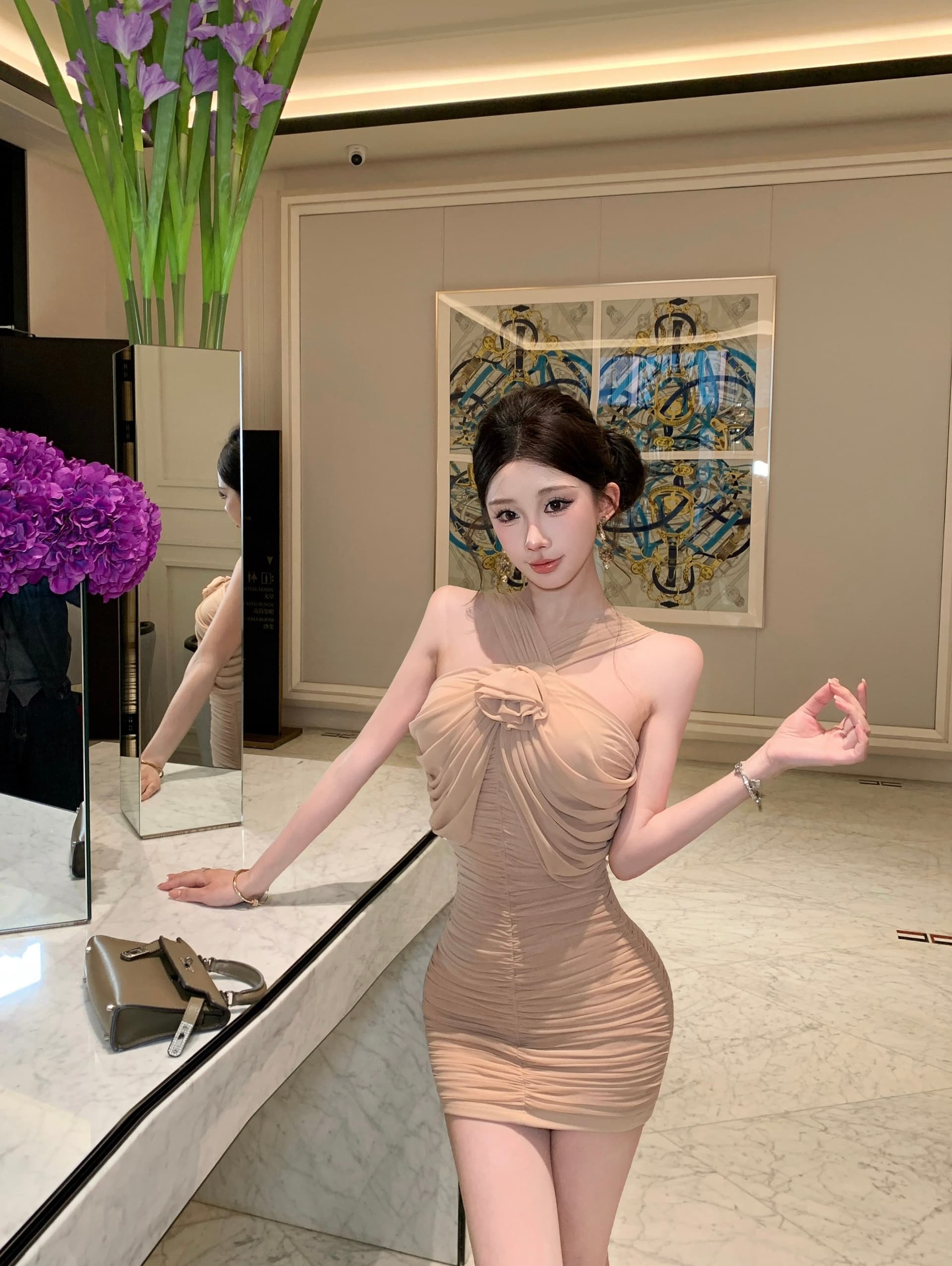 실사 정가 순수한 욕망 섹시함 꽃 주름 타이트 스커트 여름 품격 몸매 가꾸기 슬림해 보이는 망사 치마 여성 이미지 3