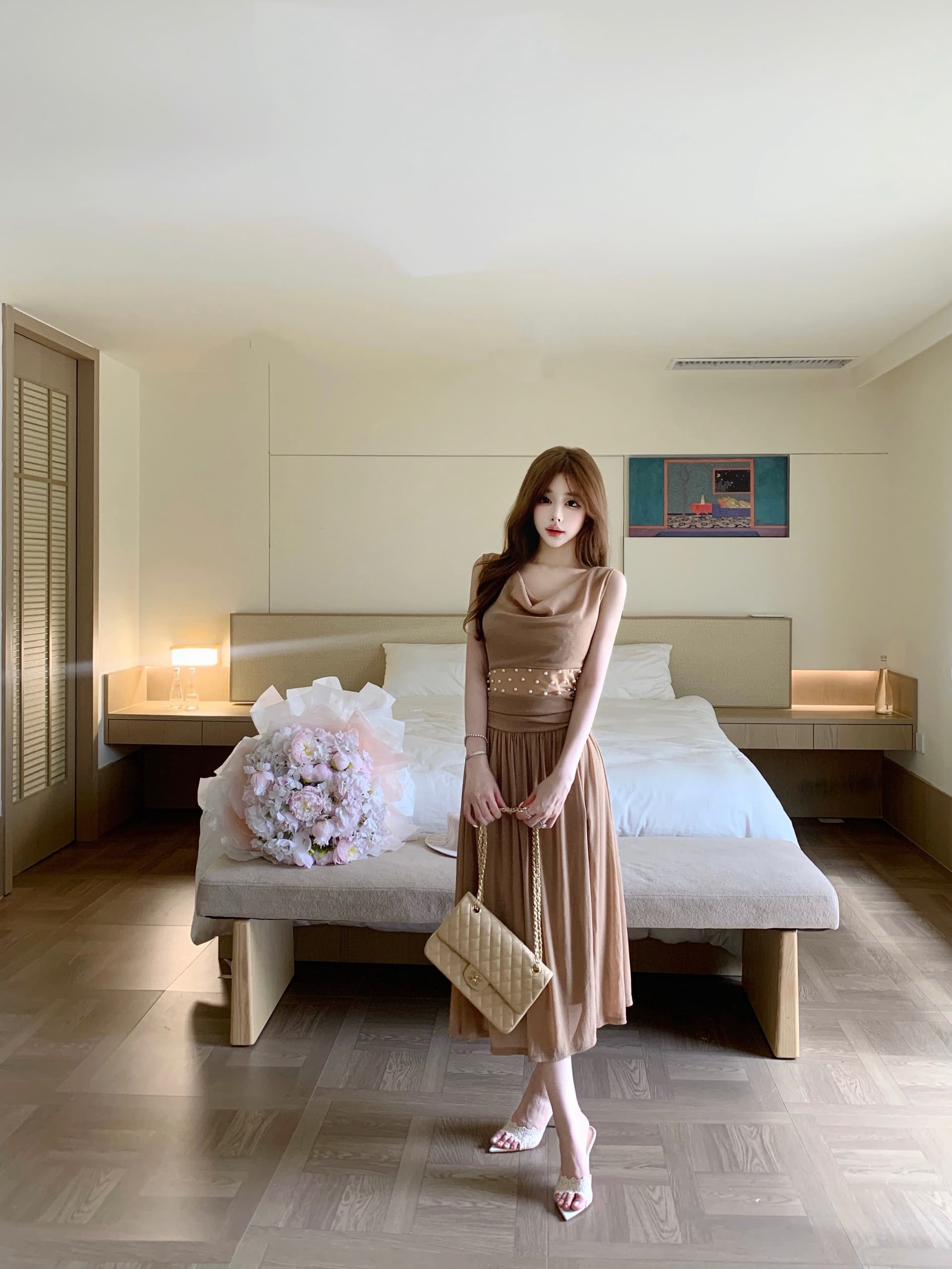 실사 정가 고급 센스 흔들다 칼라 프랑스식 주름 레이스 조각 조끼 원피스 상세 이미지 4