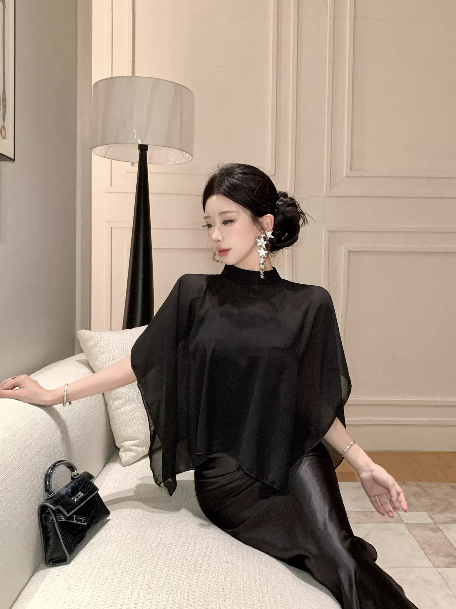 실사 진짜 고급 센스 검정색 튜브탑 예복 드레스 10 숄 투피스 세트 상세 이미지 3