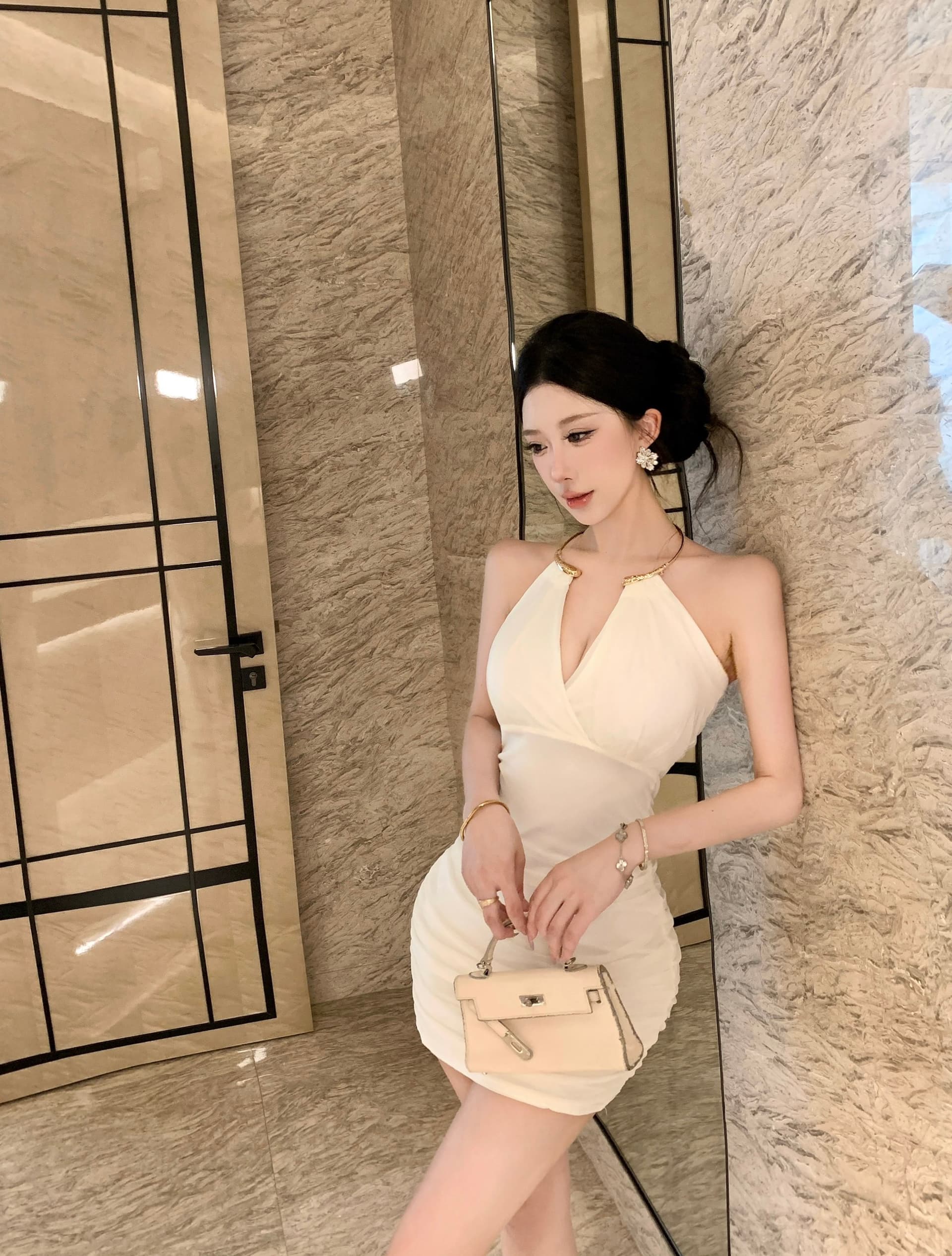 실사 정가 봄 여름 프랑스식 순수한 욕망 섹시함 핫걸 금속 행침 목 드레스 이미지 2