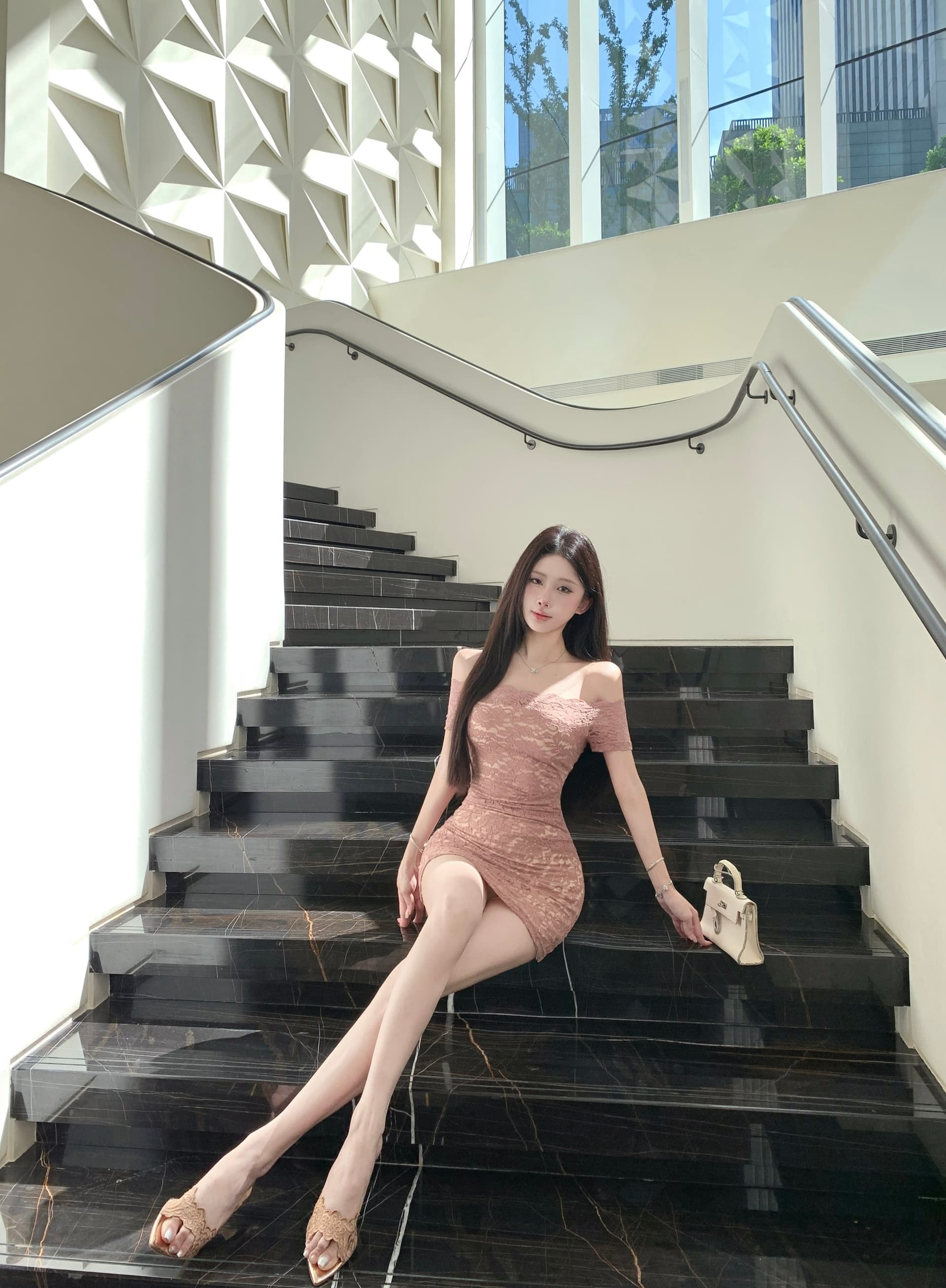 실사 정가 오프숄더 레이스 드레스 순수한 욕망 주름 허리 수축 몸매 가꾸기 슬림해 보이는 타이트 스커트 상세 이미지 8
