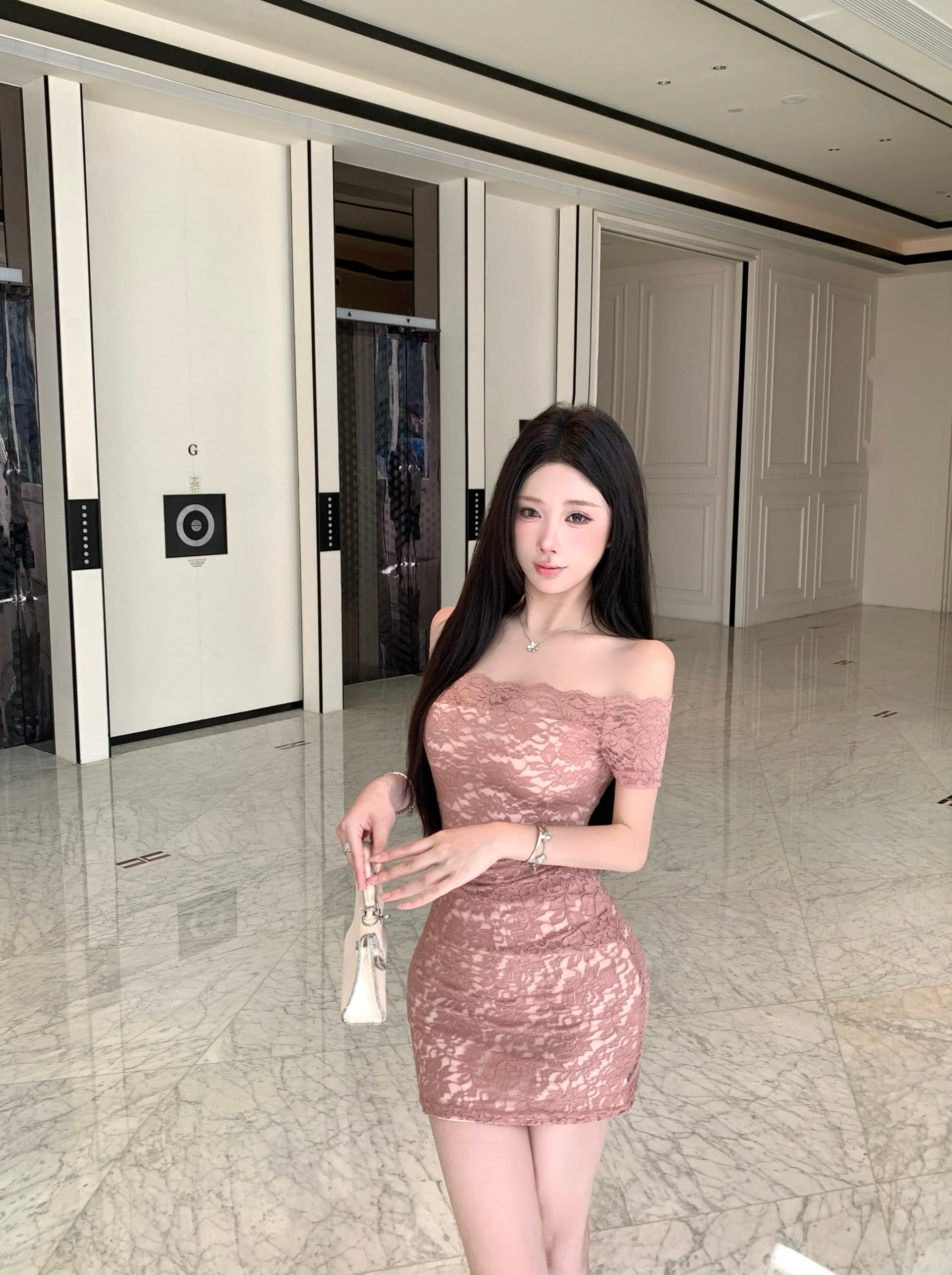 실사 정가 오프숄더 레이스 드레스 순수한 욕망 주름 허리 수축 몸매 가꾸기 슬림해 보이는 타이트 스커트 상세 이미지 11