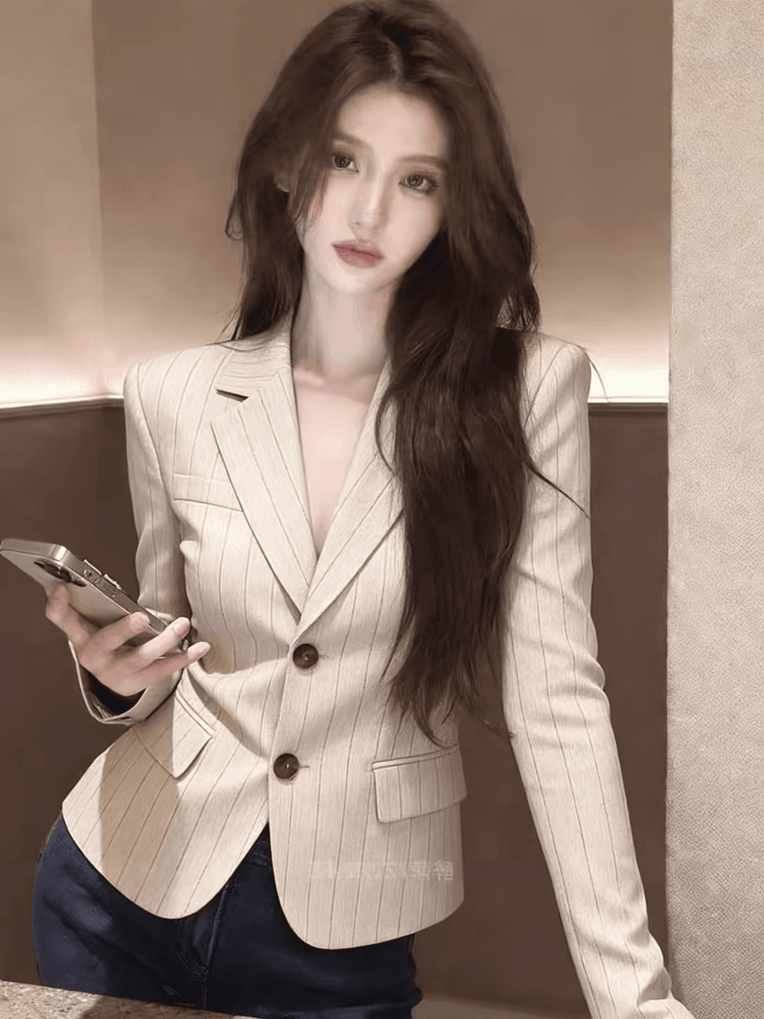 2026 오래된 돈 바람 스트라이프 정장 여성 코트 출퇴근 작은 키 폴로 칼라 이중 버튼 고급 센스 품격 재킷 이미지 4