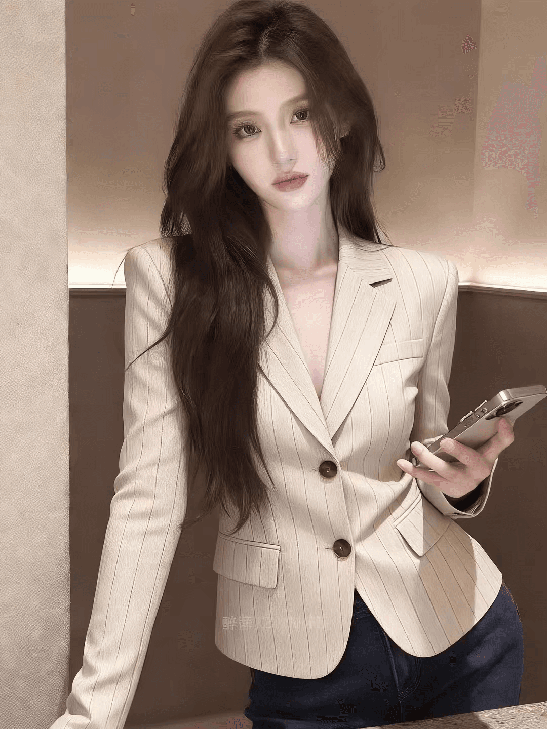 2026 오래된 돈 바람 스트라이프 정장 여성 코트 출퇴근 작은 키 폴로 칼라 이중 버튼 고급 센스 품격 재킷 상세 이미지 1
