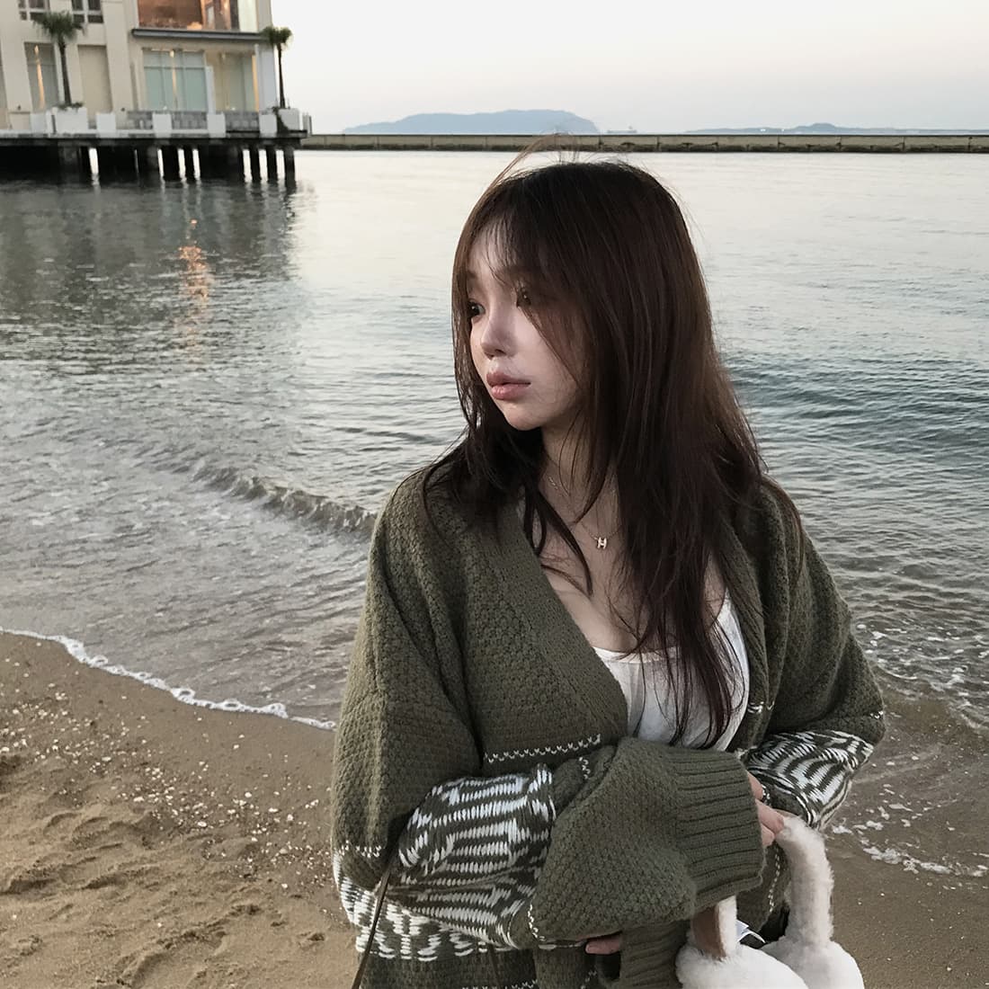 한국 chic 느긋한 루즈핏 레트로 자카드 스웨터 코트 보온 긴팔 니트 오픈 가디건 여성 상세 이미지 4