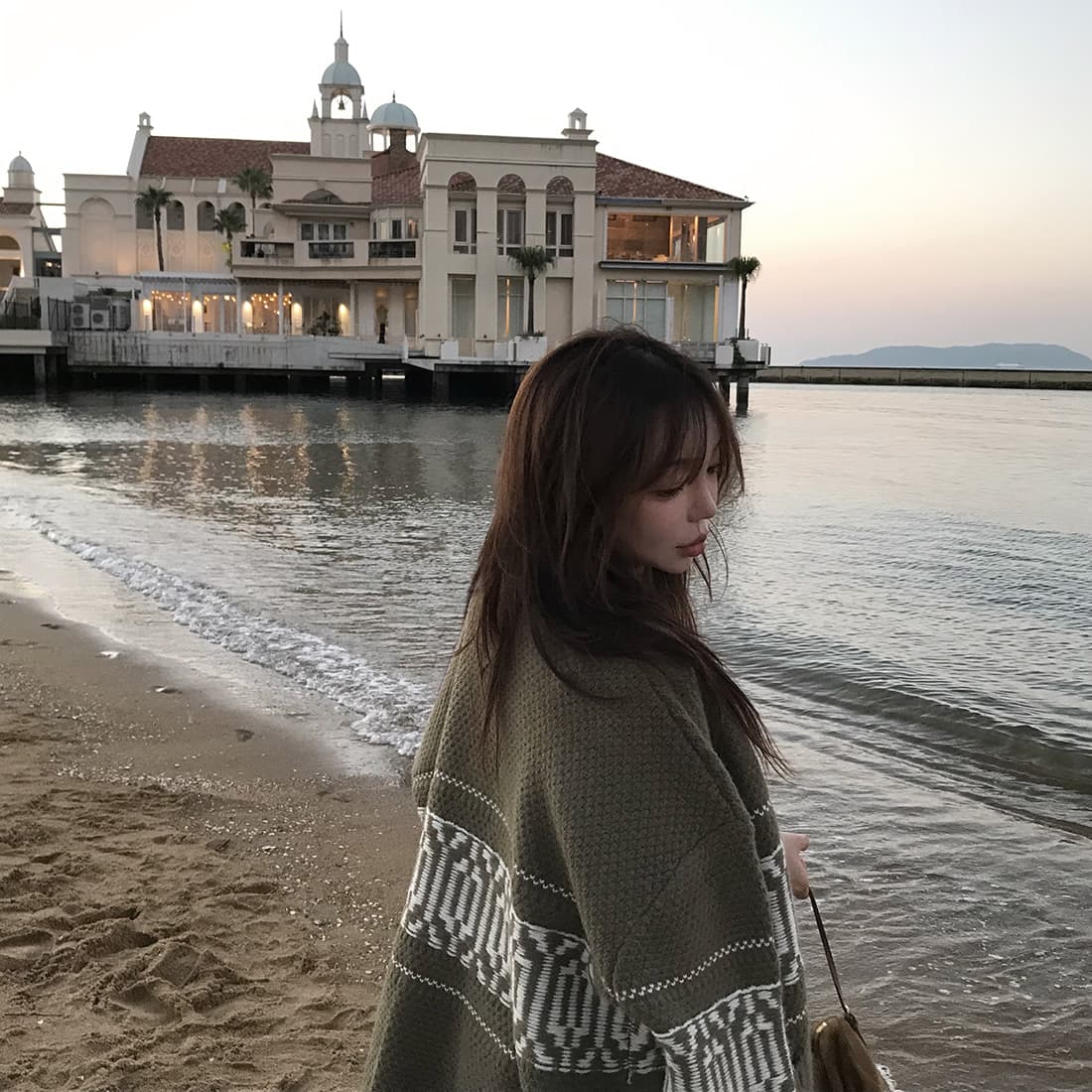 한국 chic 느긋한 루즈핏 레트로 자카드 스웨터 코트 보온 긴팔 니트 오픈 가디건 여성 상세 이미지 8