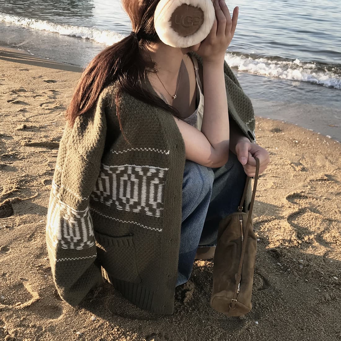 한국 chic 느긋한 루즈핏 레트로 자카드 스웨터 코트 보온 긴팔 니트 오픈 가디건 여성 상세 이미지 16