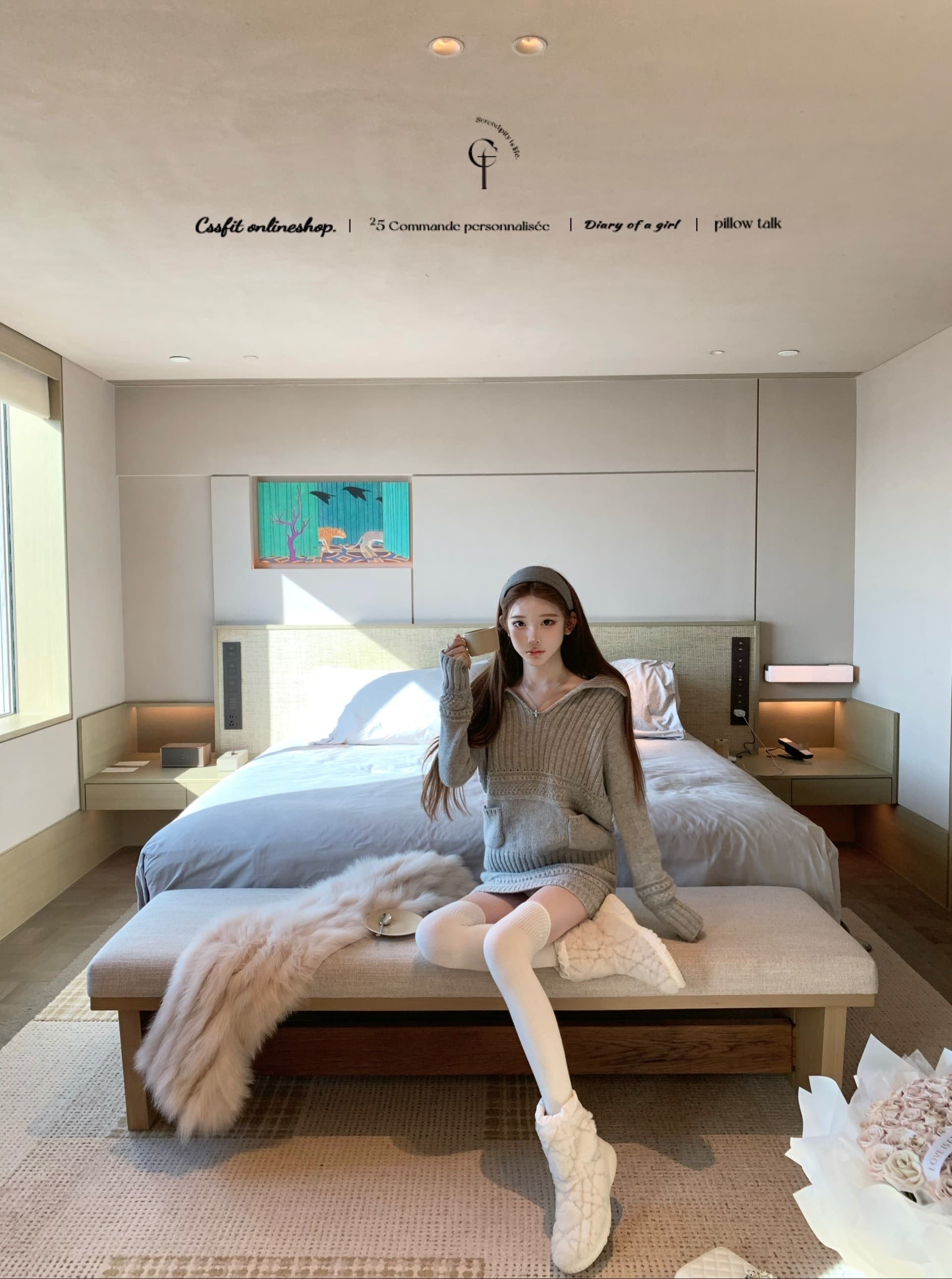높음 지혜 감기 여성 빅 칼라 트위스트 꽃 주머니 100 양모 니트 맨위 반 스커트 세트 상세 이미지 35