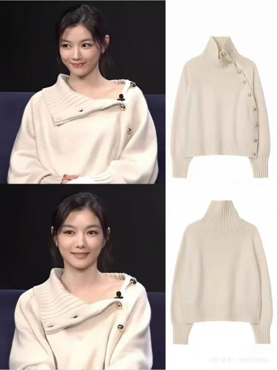 화이트 불규칙 폴로 칼라 풀오버 스웨터 여자 가을 겨울 인사이드 가져 가라. 수 있습니다. 외출용 루즈핏 느긋한 부드러운 찹쌀 니트 스웨터 맨위 상세 이미지 4