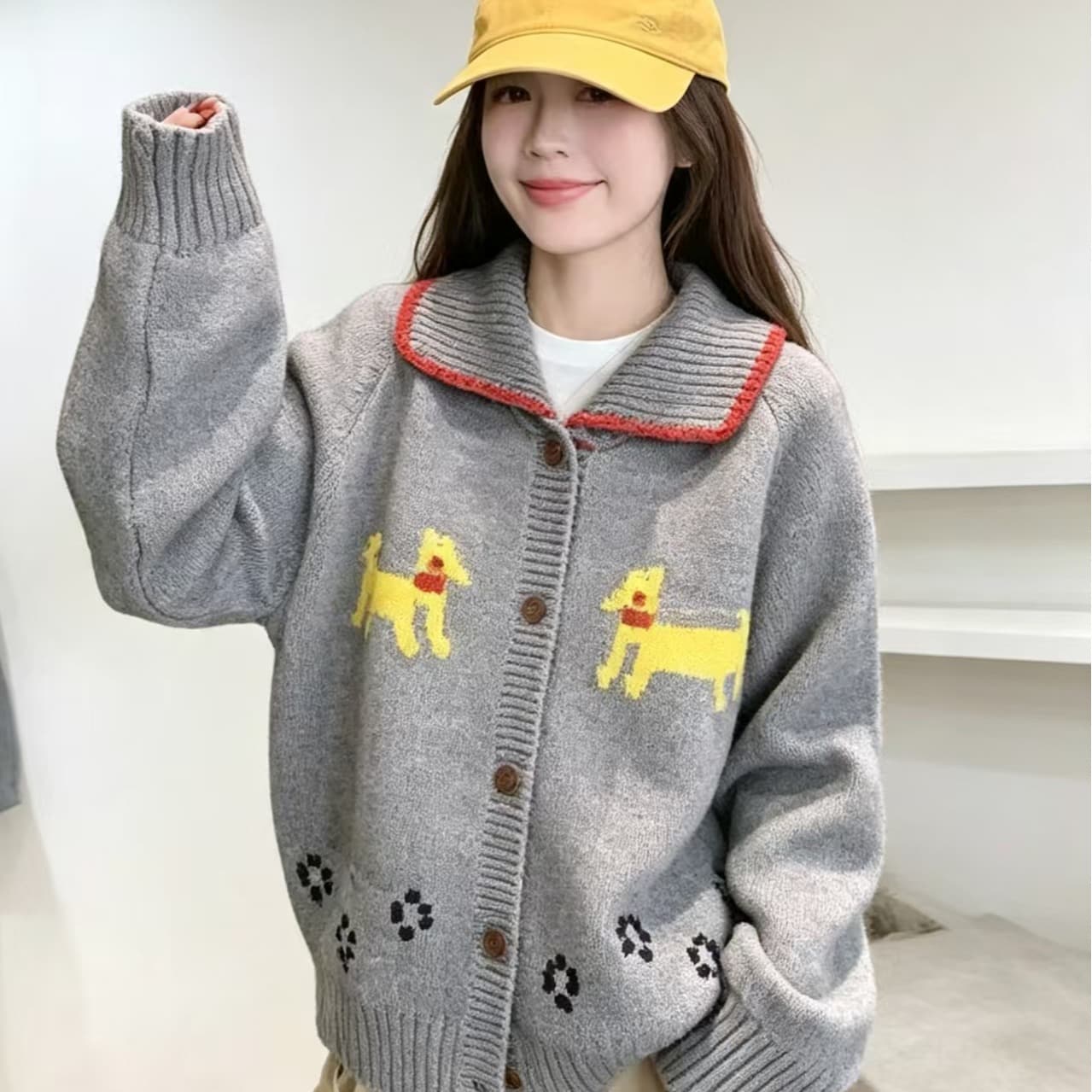 강아지 부드러운 찹쌀 스웨터 오픈 가디건 2026 가을 새로운 레트로 루즈핏 슬림해 보이는 느긋한 바람 맨위 여성 이미지 5