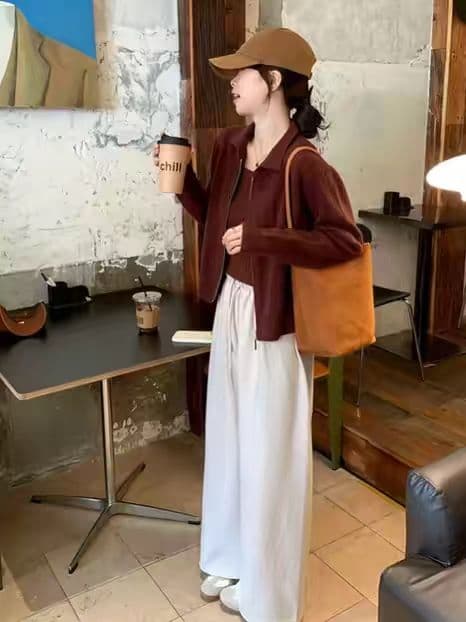 무거운 작업 색상 실 라운드 넥 혼합 색상 니트 스웨터 여성 봄 새로운 루즈핏 슬림해 보이는 풀오버 부드러운 찹쌀 스웨터 투피스 세트 상세 이미지 2