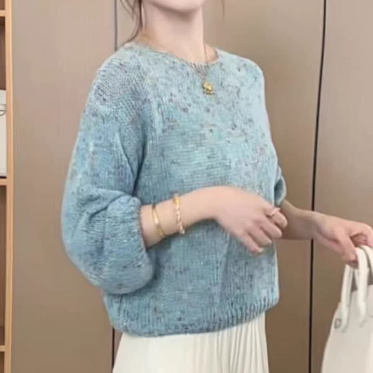 달콤함 무거운 작업 색상 실 라운드 넥 혼합 색상 니트 스웨터 여성 봄 새로운 루즈핏 슬림해 보이는 풀오버 부드러운 찹쌀 스웨터 상세 이미지 5