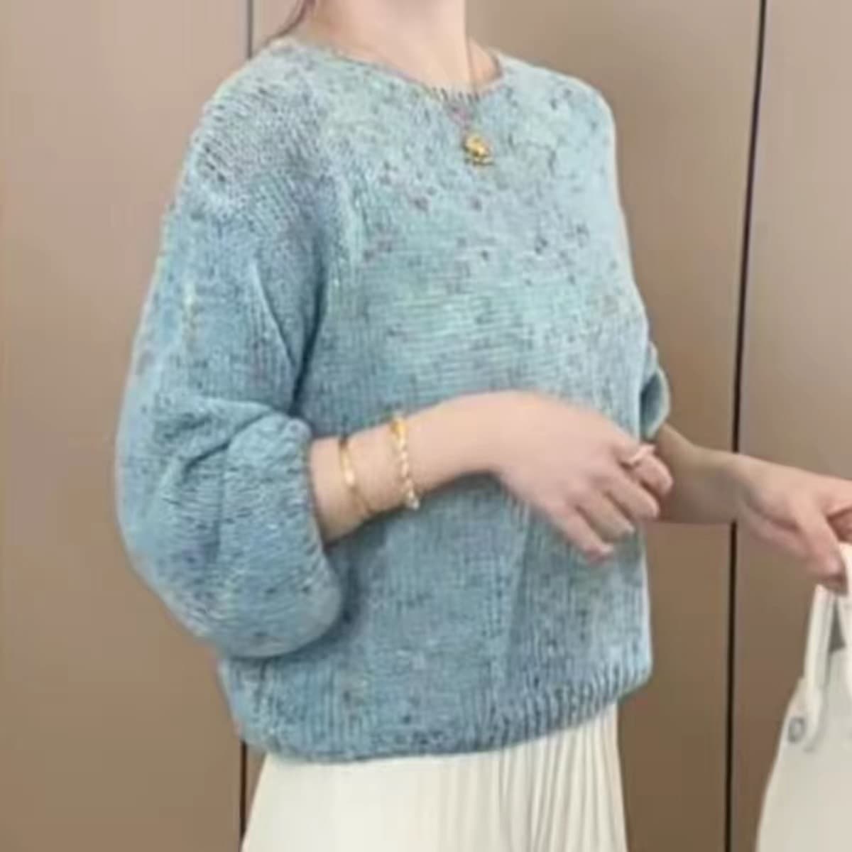 달콤함 무거운 작업 색상 실 라운드 넥 혼합 색상 니트 스웨터 여성 봄 새로운 루즈핏 슬림해 보이는 풀오버 부드러운 찹쌀 스웨터 상세 이미지 9