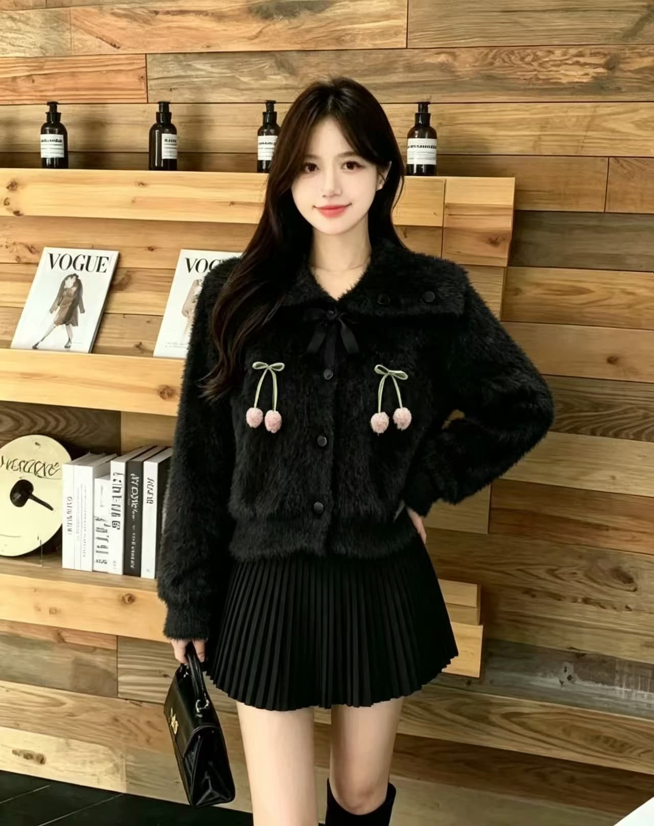 밍크 플리스 니트 오픈 가디건 여성 겨울 한국 스타일 루즈핏 느긋한 바람 폴로 칼라 쇼트 스타일 두꺼운 스웨터 상세 이미지 3