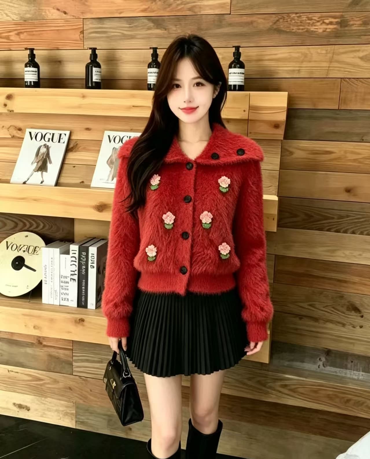 두꺼운 한 부서 빅 칼라 모방 수달 스웨터 여자 화이트 단추 부서 느긋한 분위기 센스 니트 스웨터 상세 이미지 4