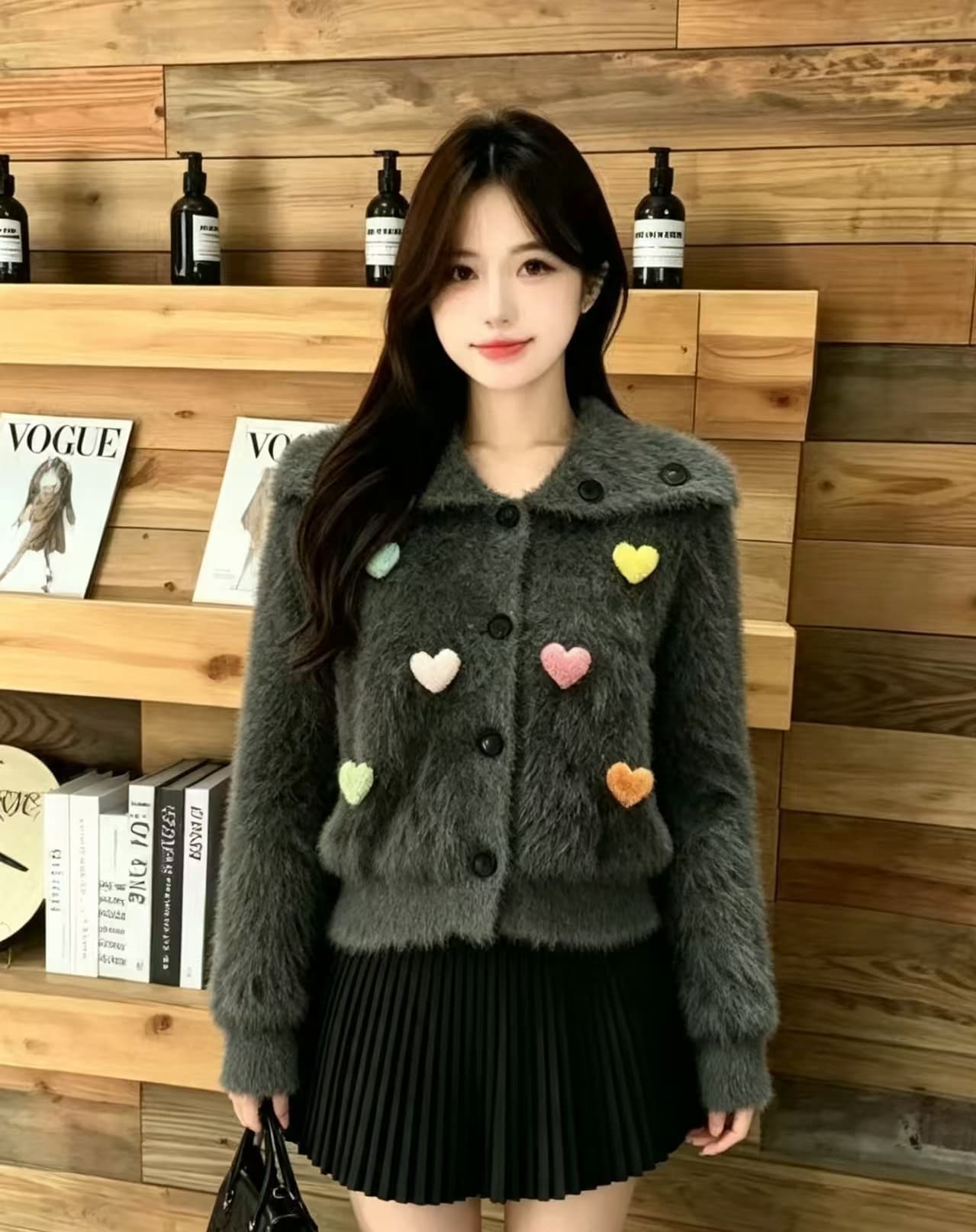 두꺼운 한 부서 빅 칼라 모방 수달 스웨터 여자 화이트 단추 부서 느긋한 분위기 센스 니트 스웨터 이미지 4
