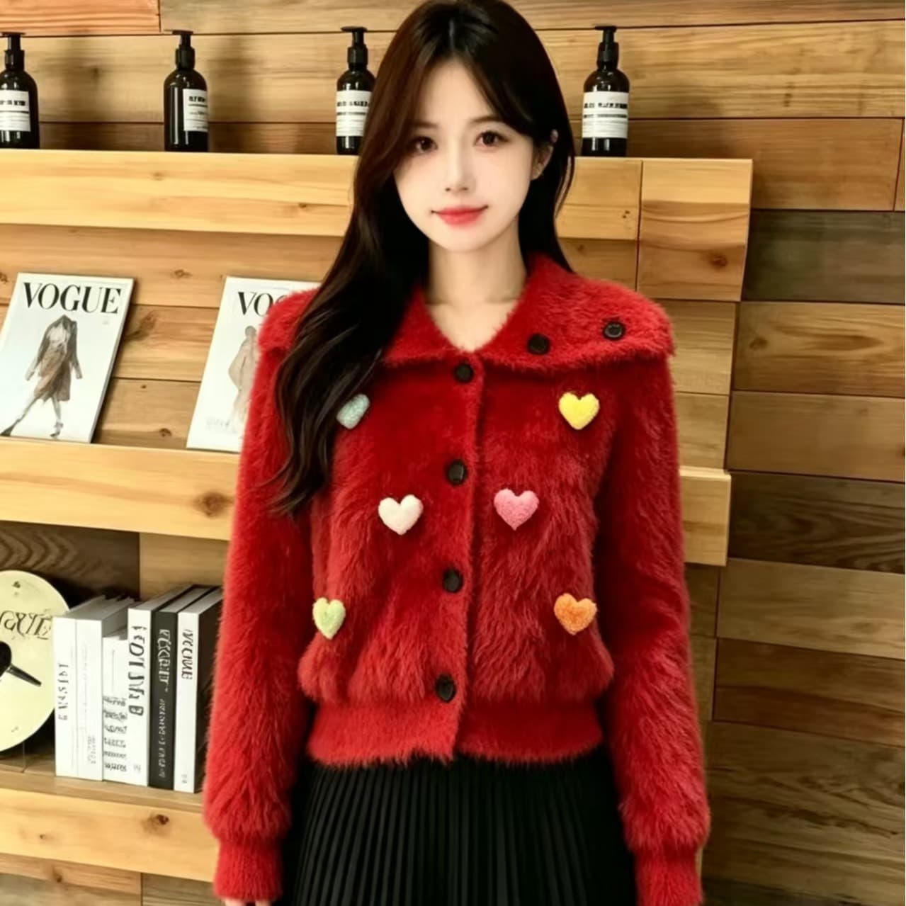 두꺼운 한 부서 빅 칼라 모방 수달 스웨터 여자 화이트 단추 부서 느긋한 분위기 센스 니트 스웨터 이미지 5