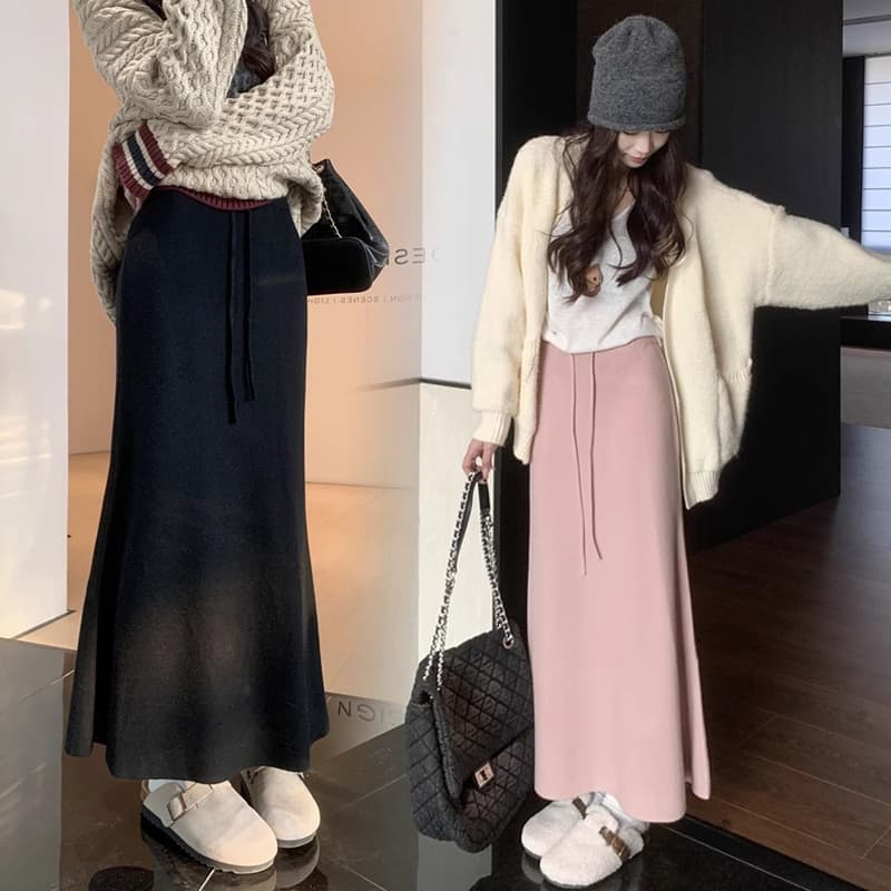출산 착용 가을 겨울 새로운 찹쌀 니트 도루 센스 반신 스커트 캐주얼 미니멀리즘 없음 복부 지지 인어 꼬리 스커트