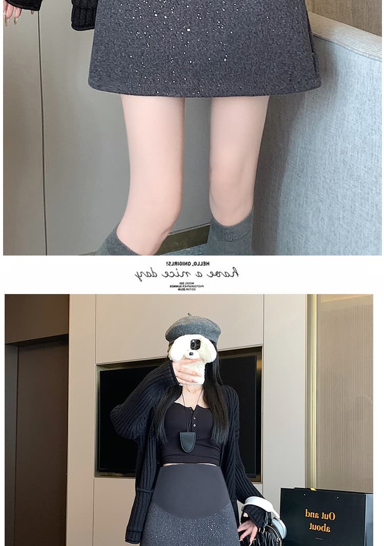 가을 겨울 새로운 임산부 반신 스커트 패션 캐주얼 모직 스팽글 미니 스커트 하이웨이스트 타이트 스커트 A라인 스커트 상세 이미지 20