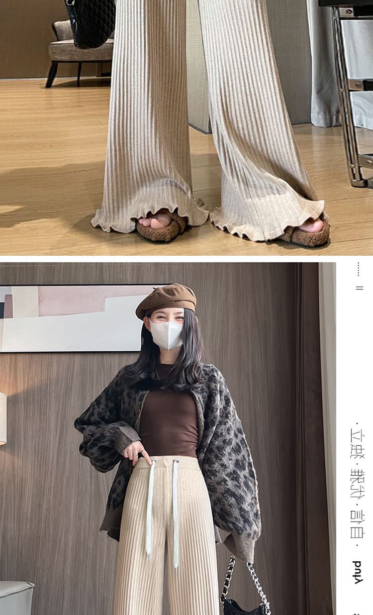 출산 착용 가을 겨울 고급 새로운 니트 프릴 와이드 레그 팬츠 캐주얼 루즈핏 슬림해 보이는 바닥 청소 바지 상세 이미지 23