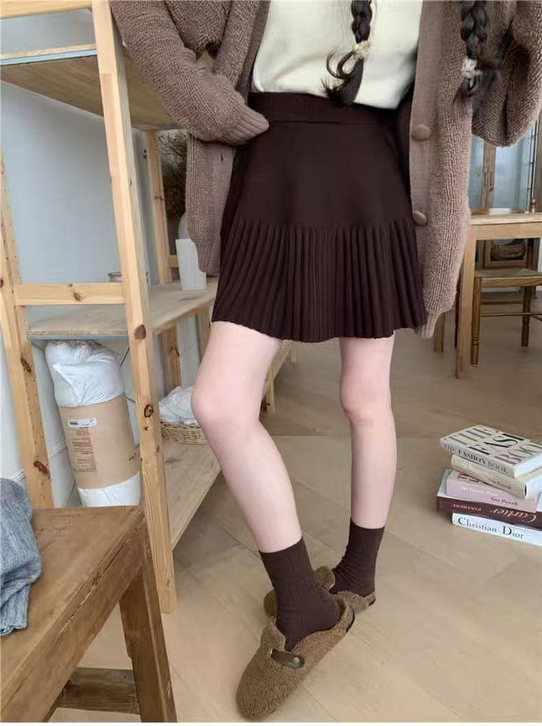출산 착용 가을 겨울 새로운 니트 반신 스커트 캐주얼 슬림해 보이는 플리츠 한 마디 미니 스커트 미니멀리즘 상세 이미지 50