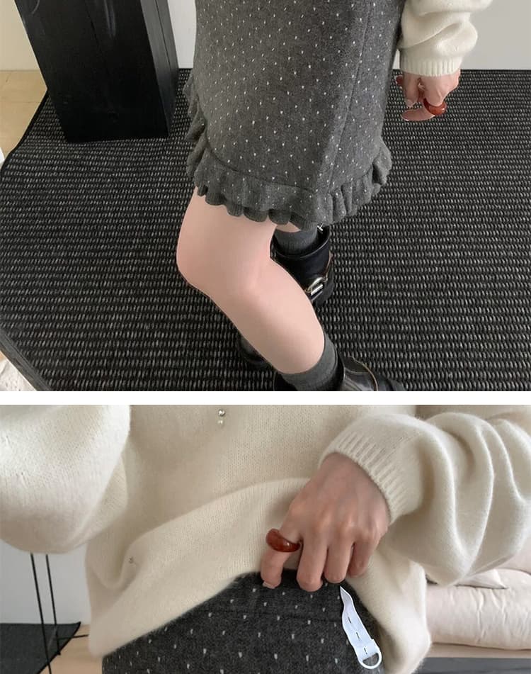 출산 착용 가을 겨울 새로운 니트 도트 무늬 프릴 반신 스커트 캐주얼 슬림해 보이는 타이트 스커트 A라인 스커트 상세 이미지 17