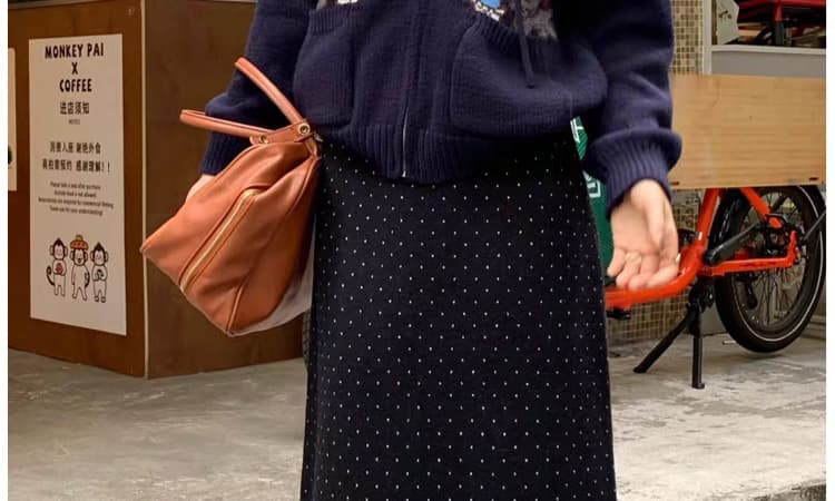 출산 착용 가을 겨울 새로운 없음 복부 지지 니트 도트 무늬 프릴 반신 스커트 캐주얼 슬림해 보이는 중간 길이 스커트 상세 이미지 31