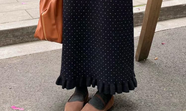 출산 착용 가을 겨울 새로운 없음 복부 지지 니트 도트 무늬 프릴 반신 스커트 캐주얼 슬림해 보이는 중간 길이 스커트 상세 이미지 43