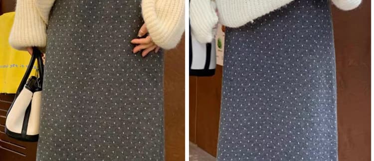 출산 착용 가을 겨울 새로운 없음 복부 지지 니트 도트 무늬 프릴 반신 스커트 캐주얼 슬림해 보이는 중간 길이 스커트 상세 이미지 59