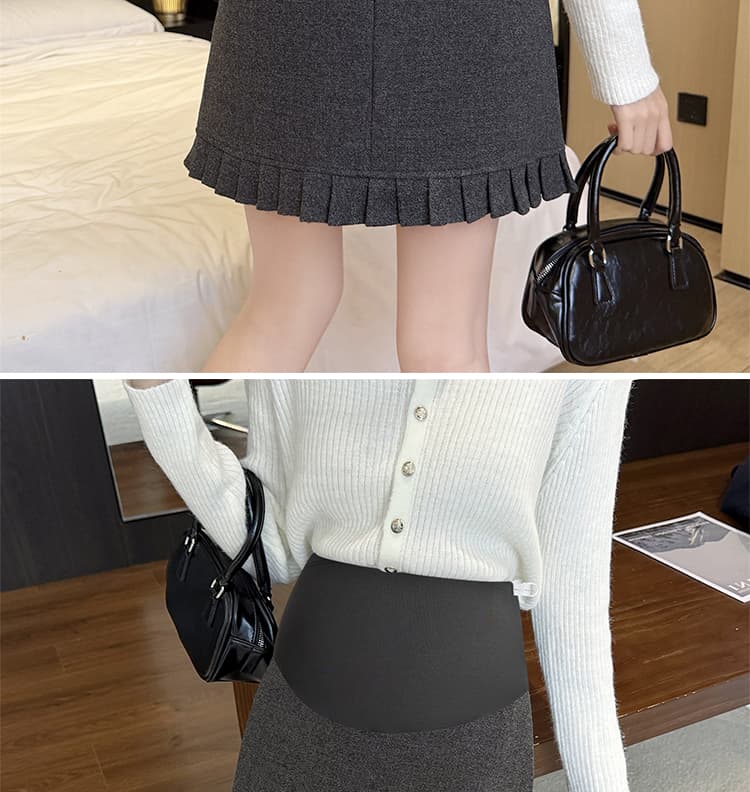 출산 착용 가을 겨울 새로운 무거운 작업 플리츠 아세트산 모직 프릴 높은 품질 반신 스커트 상세 이미지 25
