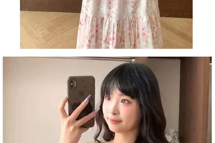 지금 2026 임산부 없음 복부 지지 작은 꽃무늬 반신 스커트 여름 루즈핏 슬림해 보이는 다용도 중간 길이 한 마디 우산 치마 상세 이미지 24
