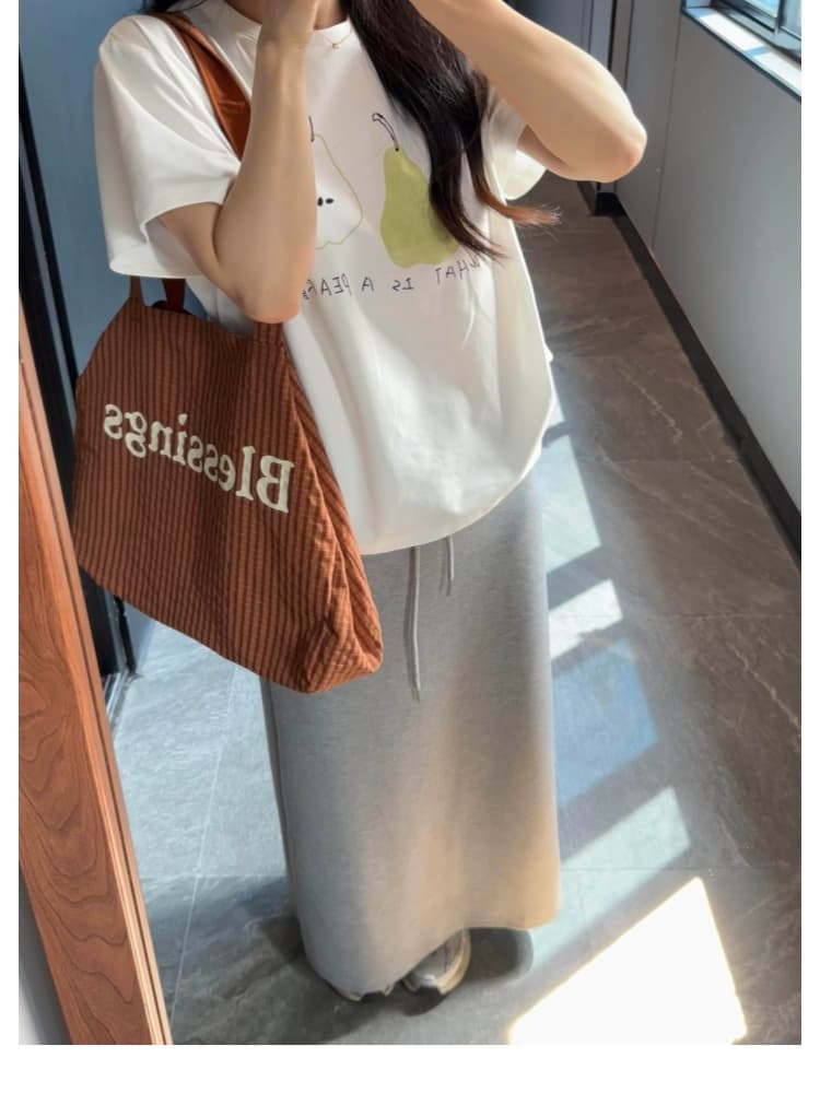 출산 착용 여름 새로운 느긋한 바람 연령 감소 세트 순면 티셔츠 모달 없음 복부 지지 캐주얼 반신 스커트 상세 이미지 15