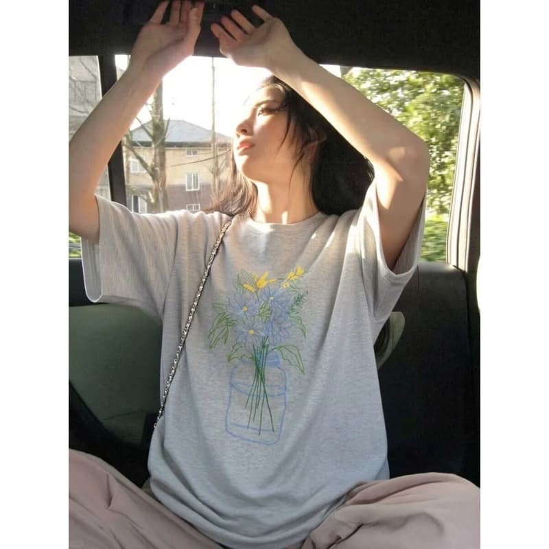 임산부 새로운 순면 프린트 티셔츠 9 포인트 캐주얼 와이드 레그 팬츠 여름 얇은 스타일 루즈핏 슬림해 보이는 넓은 다리 풍선 바지 이미지 2
