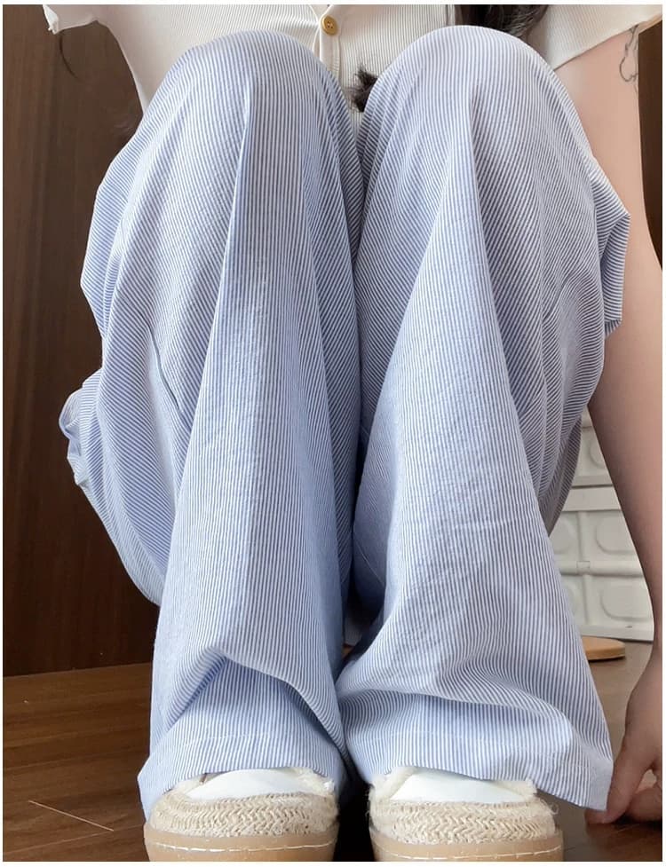 녹색 버드나무 가지 스트라이프 임산부 바지 여름 얇은 스타일 2026 새로운 캐주얼 하이웨이스트 도루 센스 넓은 다리 길이 바지 상세 이미지 13