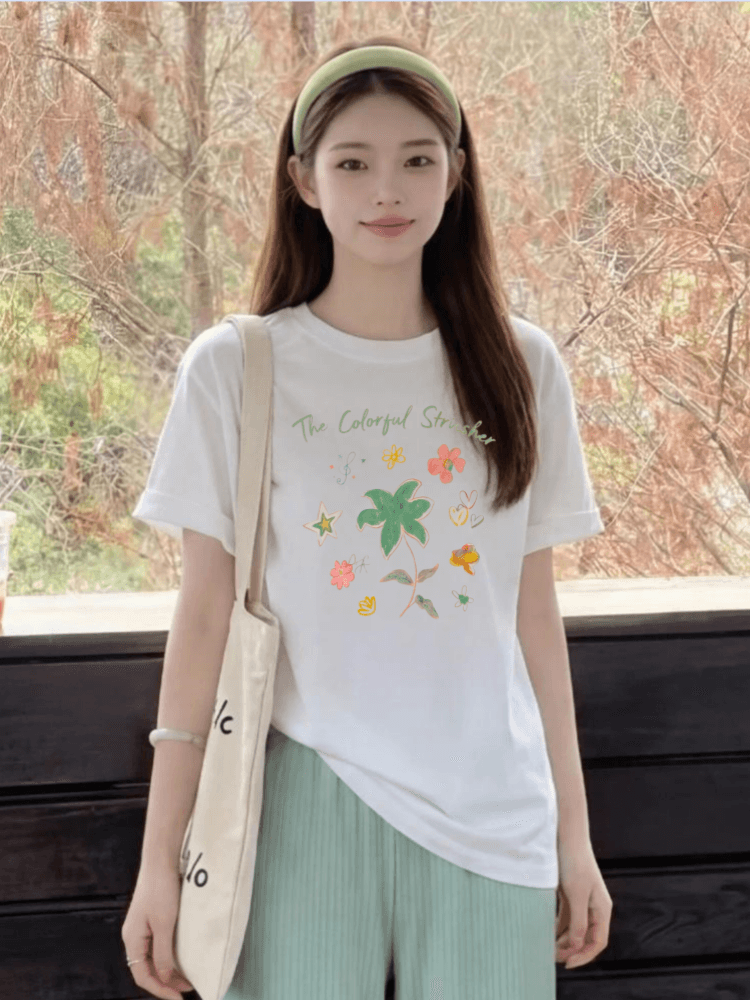 출산 착용 여름 새로운 캐주얼 세트 패션 프린트 순면 반팔 맨위 얼음 실크 바닥 청소 바지 상세 이미지 10