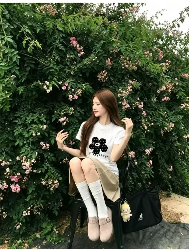 임산부 여름 새로운 순면 프린트 반팔 티셔츠 일본식 반신 스커트 캐주얼 작은 키 없음 복부 지지 반 스커트 상세 이미지 12