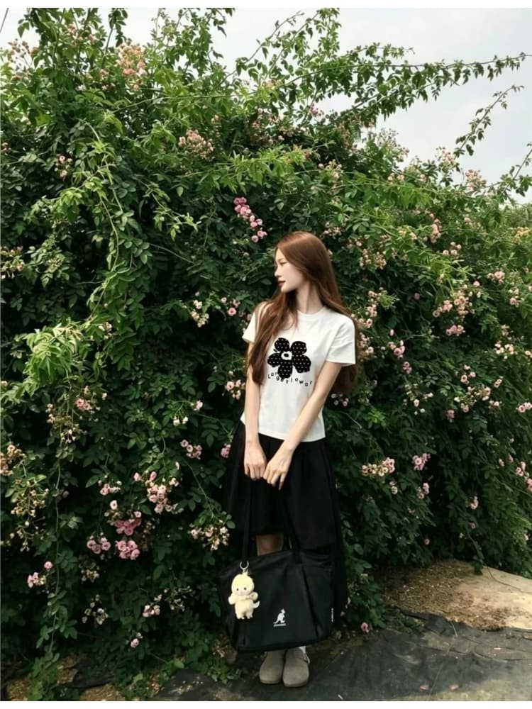 임산부 여름 새로운 순면 프린트 반팔 티셔츠 일본식 반신 스커트 캐주얼 작은 키 없음 복부 지지 반 스커트 상세 이미지 14